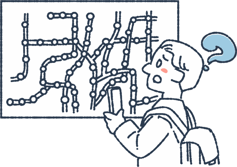 路線図を見て考え込む人のイラスト