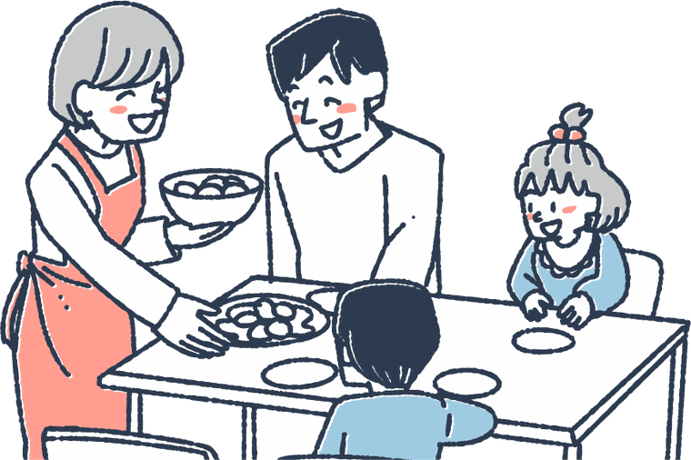 家族で食卓を囲むイラスト