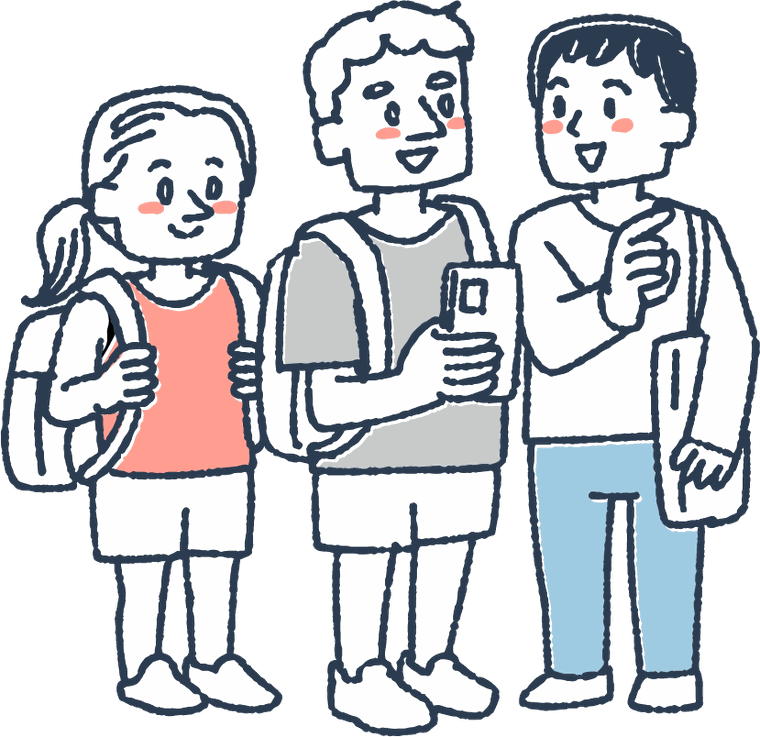 スマートフォンを見る学生たちのイラスト